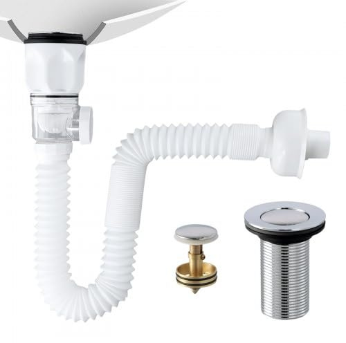 Litinliv Universal Washbasin Drainer, Bathroom Sink Drain Kit, with Flexible Drain Down Hose, Pop-Up Filter Sink Plug, Adjustable Drain Tube for Bathroom Kitchen, SinkOdour-Proof and Leakproof