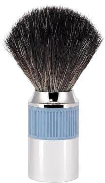 MÜHLE NEO shaving brush | Vegan Shave Brush for Shaving soaps and creams | sustainable eco-friendly and reusable |exfoliating shaving brush | chrome with glacier blue silicone grip handle
