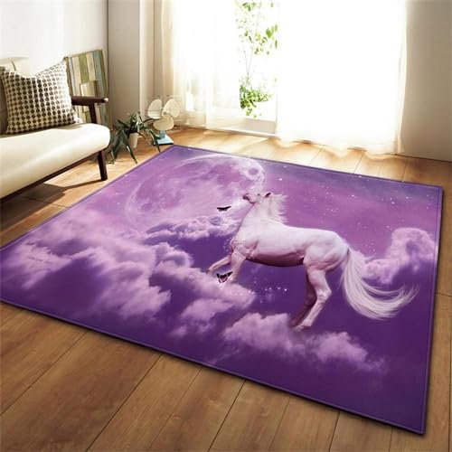 Wohnzimmer Teppich, 3D Teppich Lila Sterntier Pferd rutschfeste Plüsch Akzentteppiche Für Wohnzimmer Schlafzimmer Kinderzimmer Teppich Spielzimmer Teppich Für Kinderteppiche, 200 X 300 cm -8X4C1P7