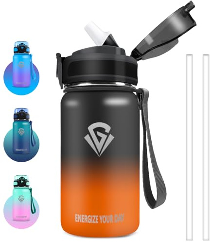 Grsta Gourde Enfant, 500ml Gourde Isotherme, Garçons&filles, Gourd Metal Sans BPA, Double Paroi Isolante, Gourd Anti Fuite, Facile à Nettoyer, pour École, Bureau, Outdoor