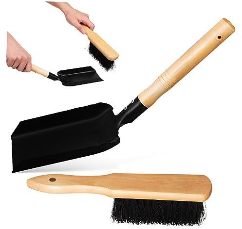 SEWOART Praktisches Kehrschaufel und Besenset mit Holzgriff für Kaminzubehör Leicht und Kratzfrei zum Kaminputzen und Asche Entfernen
