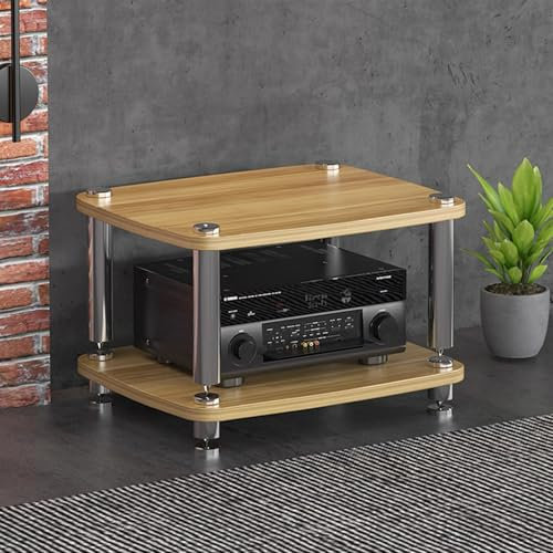 GUAWJRZDP Hölzerner Hi Fi Regal, Hi Fi Rack mit Stoßdämpfenden Füßen, Audio Rack Hi Fi Regal, Record Player Stand for Entertainment-Stereo, Rack-Audio-Tower mit Metallstahlrahmen(Wood,2-Tier)