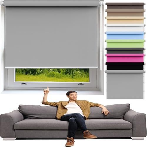 Verdunkelungsrollo Klemmfix 60 x 110 cm Hitzeschutz, Sichtschutz, Ohne Bohren Rollo Seitenzugrollo Verdunkelung für Fenster Und Tür, Grau