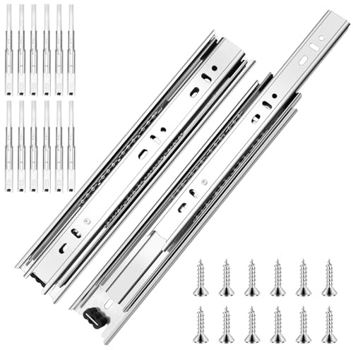Lot de 6 paires de glissières de tiroir à roulement à billes de 50,8 cm – Capacité de 45,4 kg – Extension complète – Glissières de montage latéral pour armoires de cuisine, armoires, mobilier de