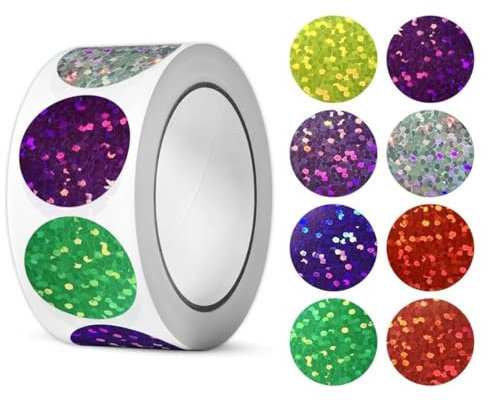Visxcnu 500St Runde Punktaufkleber, Dekoration 2,5cm Glitzer Aufkleber Rollen Aufkleber Siegelaufkleber Belohnungsaufkleber für Kinderlehrer, Geschenkverpackung