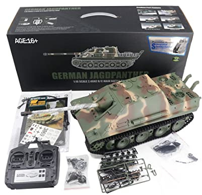 BAUBAUPLAY 1:16 Kampfpanzer Modellbau, 2.4G Deutscher Jagdpanther Militär Mit Raucheffekten, Panzer Spielzeug Modellbausatz für Militärfans und Erwachsene