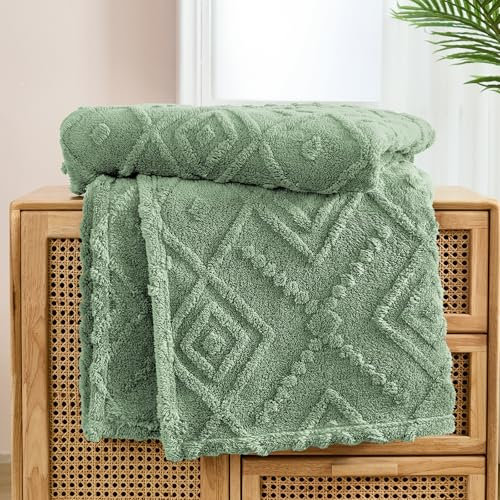 WONGS BEDDING Coperta morbida 220 x 240 cm, verde crema, coperta calda in pile, per divano, ufficio, ragazza