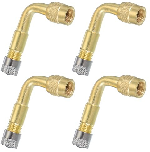 PATIKIL 90 Grad Ventilverlängerung, 4 Stück Universal Reifenventilverlängerungen Adapter Kompatibel für Autos Fahrräder Motorräder Anhänger Wohnmobile Freizeitfahrzeuge, Gold