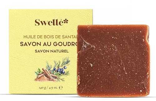 SWELLE Savon au Goudron de Genévrier & Huile de Bois de Santal, Nettoyage Profond, Peau Saine & Équilibrée, Pour Visage, Corps & Cheveux – Naturel, Sans Parabènes, Idéal pour Hommes & Femmes