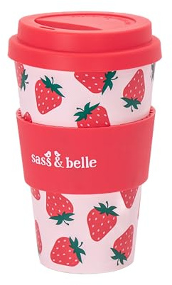 Sass & Belle Strawberry Travel Coffee Cup - Reusable Cup with Lid, Eco-Friendly Coffee Mug, Lightweight for Hot Drinks – Travel Mug for Work or Home – Fun Gift by Sass and Belle