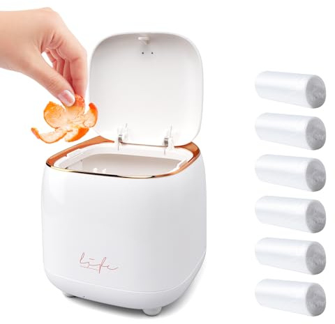 Ronyes Mini Trash Can with Press Lid with Trash Bag 180 Pcs, Tiny Small Desktop Trash Bin with Press-Top, Countertop Mini Garbage Bin for Home, Office, Kitchen, Bedroom, Bathroom