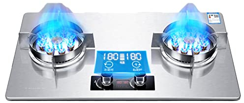 Cuisinière À Gaz En Acier Inoxydable 2 Brûleurs, 4,5/7,2 KW, 9 Cavités, Feu Élevé, Double Face, Minuterie Indépendante, Support De Casserole En Fonte(Style 2,LPG)