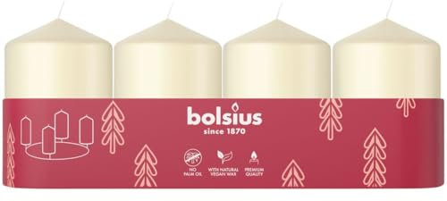 Bolsius - Set di 4 candele a colonna lisce – Avorio – 60 x 40 mm – Candele decorative – Lunga durata – Non profumate – Con cera vegetale naturale – Senza olio di palma