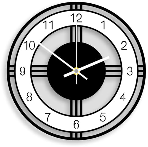 ALEENFOON Horloge Murale Design Moderne Acrylique Silencieuse Pendules Murales À quartz Pour l'école le bureau le salon la cuisine Ronde décorative 12 Pouces (Noir blanc)