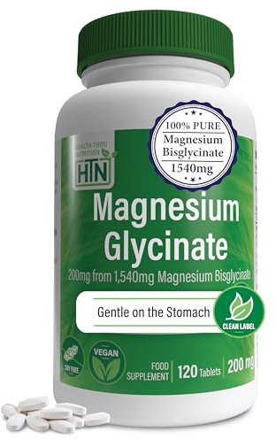 Magnesium Glycinate 200mg Elemental (from 1,540mg Chelated Bisglycinate) – Supports Muscle, Nerve & Relaxation – Gentle on Stomach, High Absorption, Non-GMO, 120 Tablets – Health Thru Nutrition