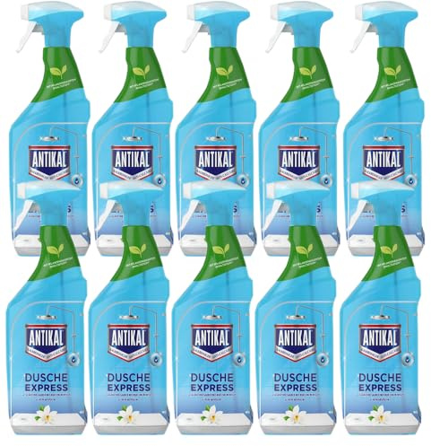 10 Flaschen Antikal Express Kalkreiniger Spray à 800 ml – Kraftvoll gegen Kalk & Seifenreste – Für Bad, Dusche, Küche & Fliesen, strahlend Rein nach nur einem Wisch ohne Nachpolieren