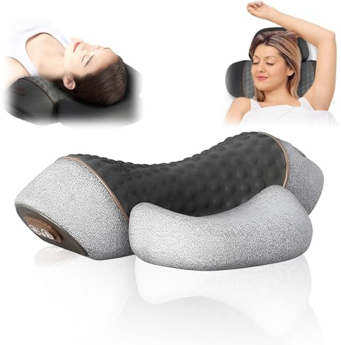 Artuvate Masseur de cou 3 en 1, nouveau design ergonomique pour la douleur, avec chaleur et traction, pétrissage des tissus profonds (1 pièce, gris)