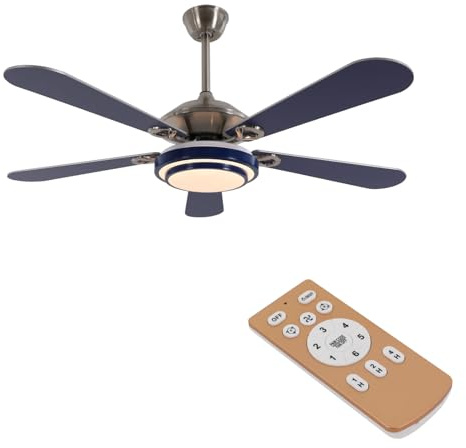 QIUTMER 52 Ceiling Fans with Lights, Flush Mount Ceiling Fan Light with Remote Control, Reversible, Quiet, 6 Wind Speeds, Timing Function, for Bedroom Indoor/Outdoor Use, Blue