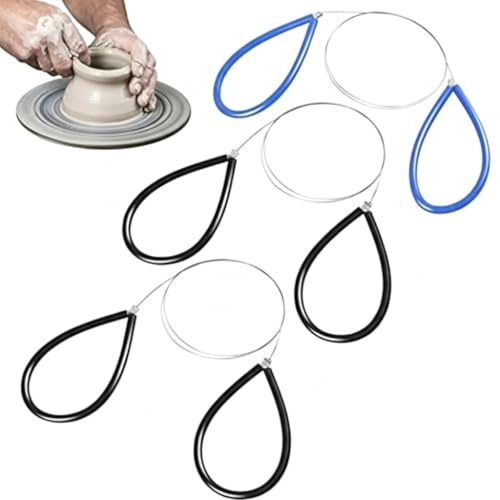 3PCS Clay Cutters - Cheese Wire Cutter - Pottery Steel Wire Tools - mud Pottery Cutting Tools - Suitable for Clay Cutters, Dough, Pottery, and Art Sculptures (Black, Blue)