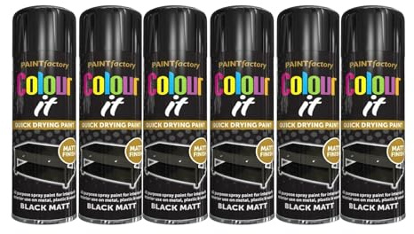 YSAMAX Black Matt Spray Paint, Multipurpose Aerosol, Quick Drying Black Paint for Wood, Metal, Indoor & Outdoor Surfaces (250 ml) (6 PCS)