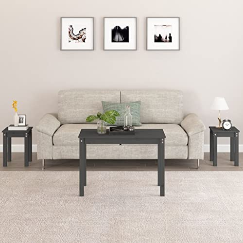 Teenpull Satztische 3er Set Grau, Massives Kiefernholz, Platzsparende Beistelltische für Wohnzimmer, Schlafzimmer, Couch, Modernes Design
