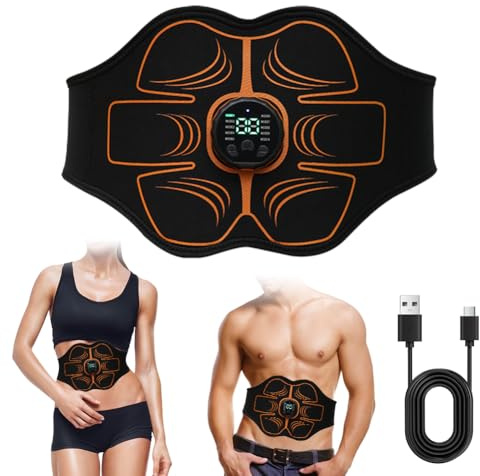 EMS - Aparato de entrenamiento eléctrico para abdominales, para estimulación muscular, 10 modos y 30 intensidades, recargable por USB, cinturón abdominal para hombres y mujeres