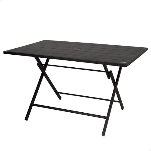 AKTIVE Mesa Plegable jardín 120x75x70 cm, Acero Negro Resistente, Agujero para sombrilla (no incluida), Apta para 4 Personas, Máx 30 kg, Optima para Exterior e Interior, Jardines y terrazas (61148)