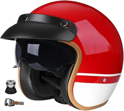 Casco Jet Vintage para Motocicleta, Casco Abierto Retro con Gafas, Visera Interior Transpirable, Cierre rápido, Casco Jet 3/4, Certificado ECE, Universal para Hombre y Mujer.