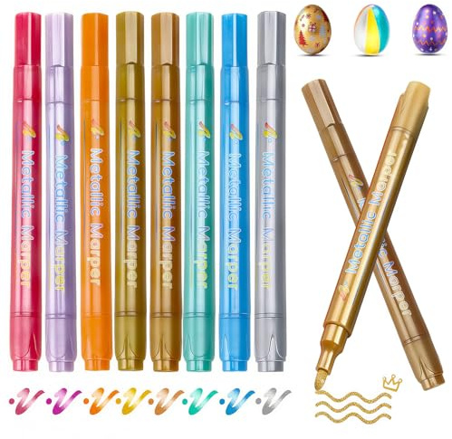 Jonlitze 8 Stück Metallic Stifte, Scrubable Weinglas Marker Stifte, Schnelltrocknend Metallic Marker Stifte, Glasmalstifte zum Bemalen von Steinen, Holz, Stoff, Keramik, Glas,