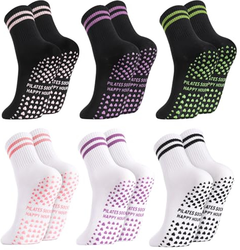Smivyhp 6 Paar Pilates Yoga Socken Damen, Baumwolle Stoppersocken Reformer Pilates Antirutschsocken für Frauen, Yoga, Pilates, Barre, Fitness, Tanz, Zuhause, Krankenhaus & Als Geschenk