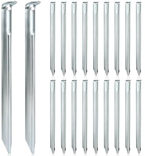 KOVSGQ Zeltheringe Erdnägel Bodenanker Heringe Zelt 30cm 20Stk Stahl Sandheringe zeltheringe Sturmsicher Heringe Boden Zelt V-Profil Stabile und Sichere mit Öse für Camping oder Erkundungen