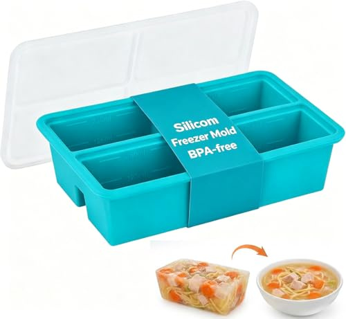 1 paquete de recipientes de sopa extra grandes para congelar, molde de silicona con tapa, recipientes de almacenamiento de sopa de preparación de comidas, bandeja grande de cubitos de hielo para salsa
