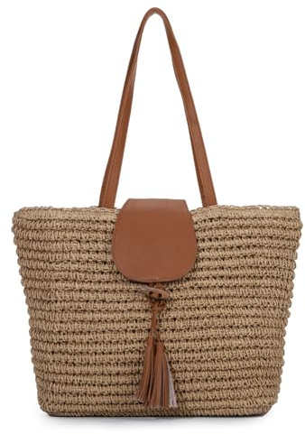 Freiesoldaten Summer Straw Tote Bag for Women Large Woven Beach Shoulder Top Handle Handbags with Tassel for Travel Vacation