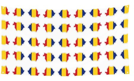 Bandera de Rumania con mapa impreso de carnaval, decoración de fiesta al aire libre para reuniones colgantes festivas, telón de fondo para jardín