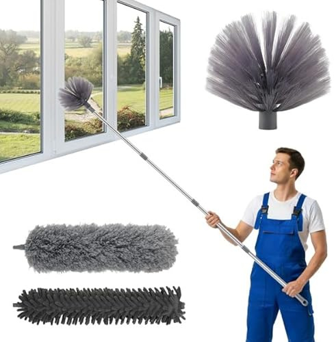 Juwacoo Staubwedel Teleskop 6m Set, Teleskop Fensterreiniger mit Teleskopstange 1,5–4,9m, Staubwischer Mikrofaser, Staubwischer für Unterschiedliche Anwendungsszenarien