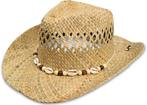 normani Cowboy Hut Strohhut mit Hutband - Leichter Sommerhut für Damen und Herren Sea-Shell 61-63