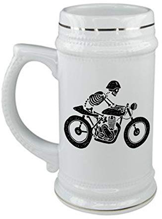 bubbleshirt Boccale da birra Motociclista - teschio - skull - pilota - moto - in ceramica - capienza 50 cl - idea regalo
