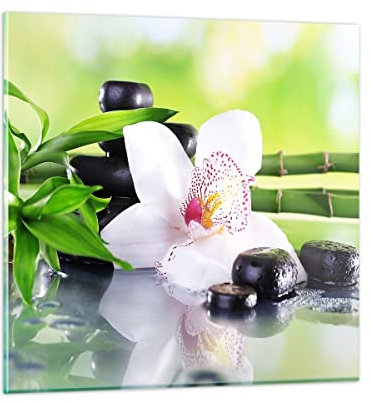 Deco Cadre Salon fleur d'orchidée Moderne Impression sur Verre 50x50cm Image Tableau en Verre Decoration Murale Chambre Cuisine Carré Art Wall Decor Petit Tableaux Decoratifs Muraux GAC50x50-3659