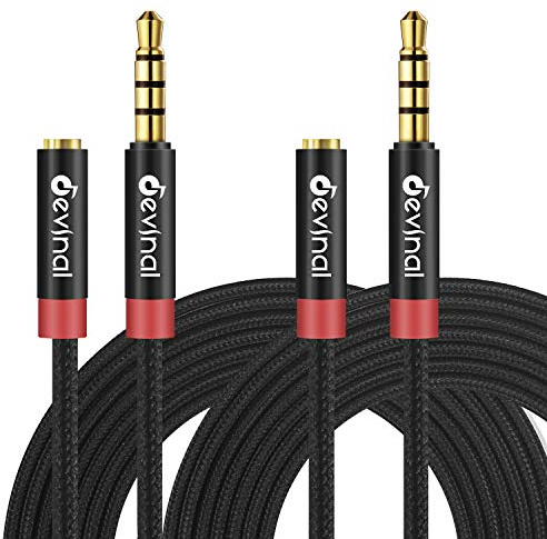 Devinal 3,5 mm TRRS Kopfhörer-Verlängerungskabel, 0,3 cm Buchse 4-polig auf Stecker, Mini-Klinkenstecker, AUX-Stereo-Audio-Anschluss, 1 m, 2 Stück
