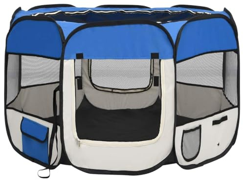 vidaXL Welpenlaufstall Faltbar Blau 90x90x58cm Welpenauslauf Tierlaufstall