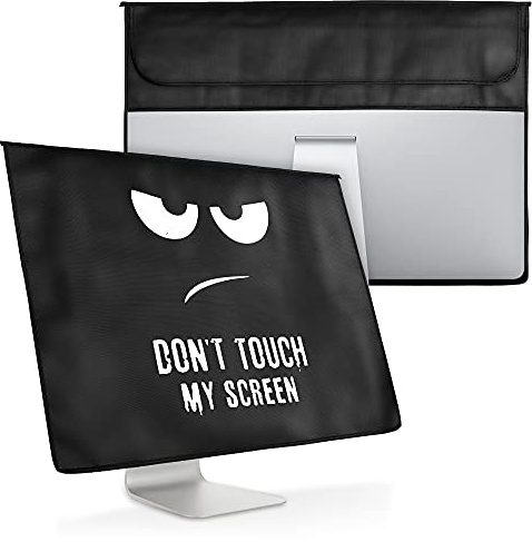 kwmobile Hülle kompatibel mit 27-28 Monitor - mit 2 Fächern auf Rückseite - Schutzhülle Don't touch my Screen Weiß Schwarz