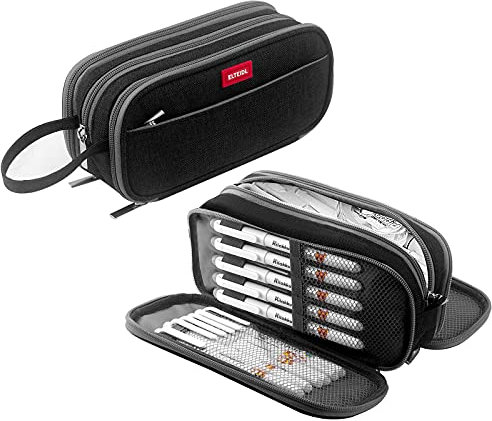 Großes Federmäppchen Federmäppchen mit großer Kapazität Handheld 3 Fächer Federmäppchen Federmäppchen für Jungen Mädchen Erwachsene Studenten Business Office. (schwarz)