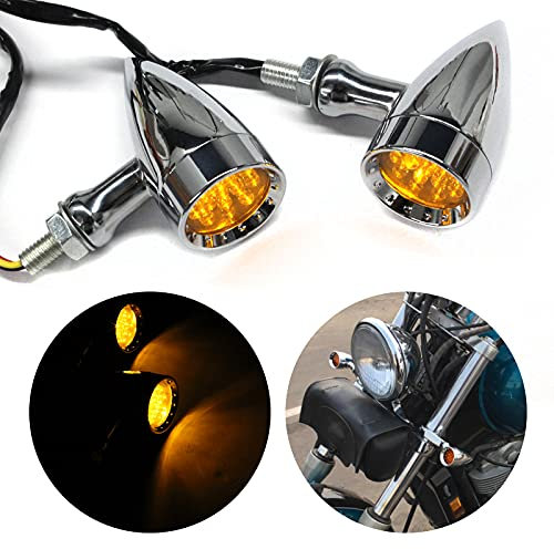 JMTBNO 2x Frecce Moto LED Cromo Indicatori di direzione Alluminio Indicatore Retrò Vintage Lampada Luci Ambra M10 12V Universale per Bobber Chopper Cruiser Cafe Racer Scrambler Tracker Custom