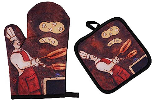 Presine da Cucina Chef Rosso Ruggine Guanti da Forno Poliestere Morbido Presine al Calore Fino a 250 ℃ Guanti Forno Cottura al Forno/Forno a microonde / Presine Cucina 17x27cm