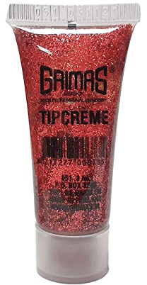 Grimas Tipcreme, 8ml, 051 Rot, hochwertige professionelle Glitzercreme, sehr hautverträglich, intensiver Kosmetikglitzer für Film,Theater, Karneval und Halloween Glitzerschminke