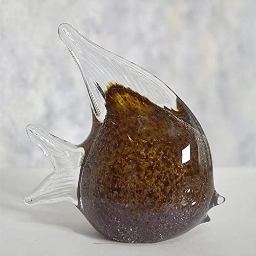 TURSGYZ Farbige Glasur Kunst Braun Fisch Glasfigur Handgemachte Geblasene Glas Briefbeschwerer Geschenk für Geburtstag Wohnkultur Tisch Ornament