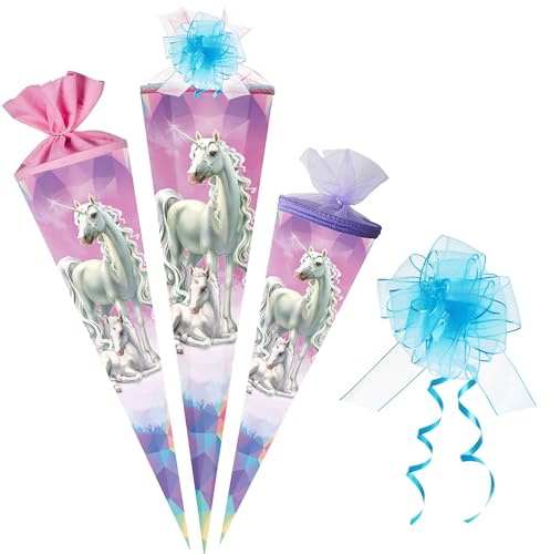 alles-meine.de GmbH Schultüte - Einhorn & Fohlen 35-100 cm Größe wählbar inkl. Tüll Schleife - Zuckertüte - Tüllabschluß/Filzabschluß - eckig/rund - Mädchen - klein &..