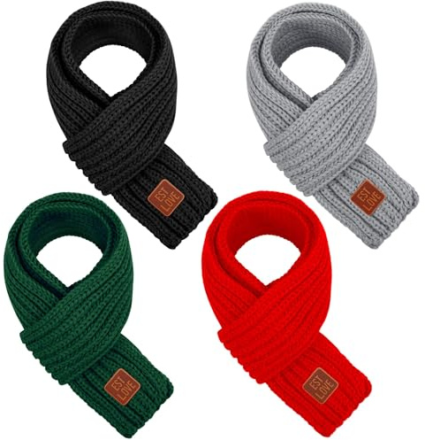 TODDOR 4 Pieces Kids Scarf Winter Knitted Kids Scarves Solid Color Neck Warmer for Children
