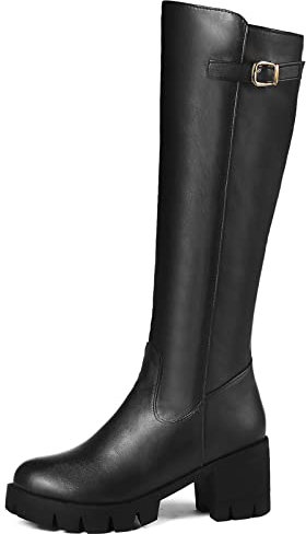 Diuniarza Stivali Alti Al Ginocchio da Donna con Tacco Medio, Stivaletto Tacco a Blocco Zip Punta Rotonda Boots Eleganti con Plateau, 19911Uwg Nero/Hm Numero 44 EU