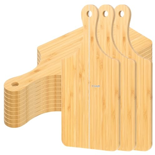 Zubebe 12 Pcs Bulk Wood Cutting Board with Handle Cutting Board for Laser Engraving, 11 x 5 Bamboo Serving Trays Charcuterie Trays for Customized Wedding Housewarming Mom Christmas Gift Party Favor